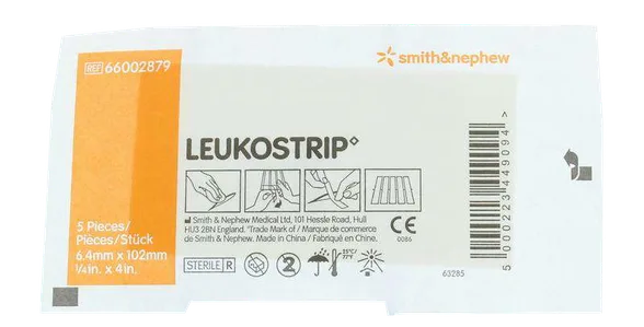 Leukostrip 6,4 mm X 102 mm brūču pārsējs, 5 gab.
