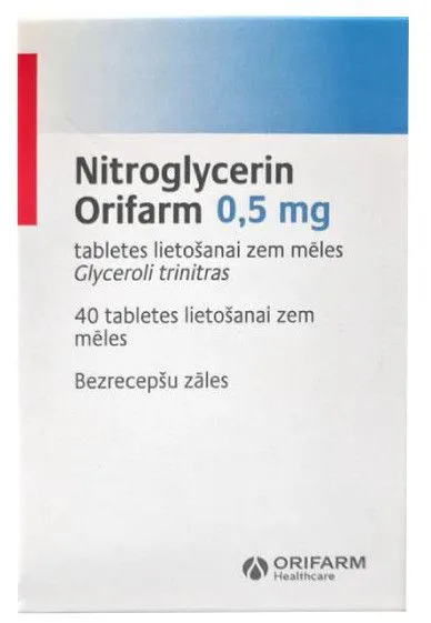 Nitroglycerin Orifarm 0,5 mg tabletes lietošanai zem mēles, 40 gab.