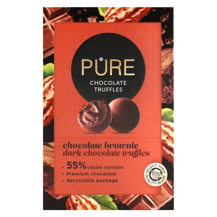 TUMŠĀS ŠOKOLĀDES TRIFELES PURE CHOCOLATE AR ŠOKOLĀDES BRAUNIJA KRĒMA PILDĪJUMU 148G