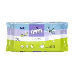 Salvetes mitrās happy classic ar E vitamīnu 64GB