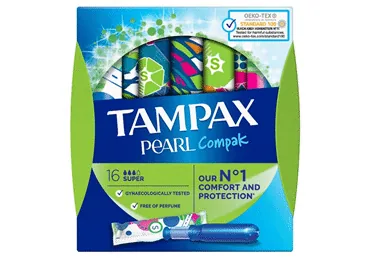 HIGIĒNISKIE TAMPONI TAMPAX COMPAK PEARL SUPER 16GB.