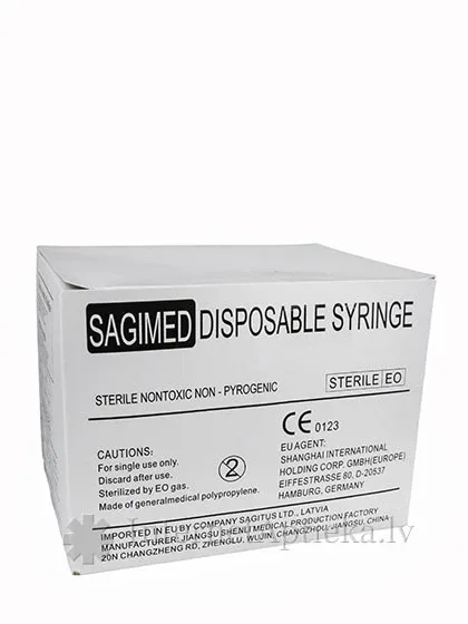 Sagimed šļirce 2 ml, 3-daļīga, ar adatu 0.8 x 38 mm, 100 gb.