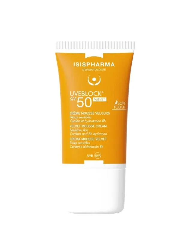 Isispharma Uveblock SPF50 Velvet Samtainas tekstūras saules aizsargkrēms, 40 ml