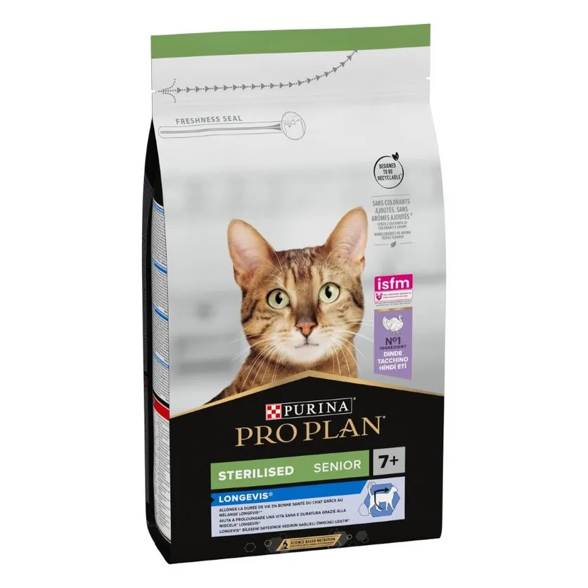 SAUSĀ BARĪBA KAĶIEM PRO PLAN STERIL LONGEVIS, AR TĪTARA GAĻU, 1.5KG