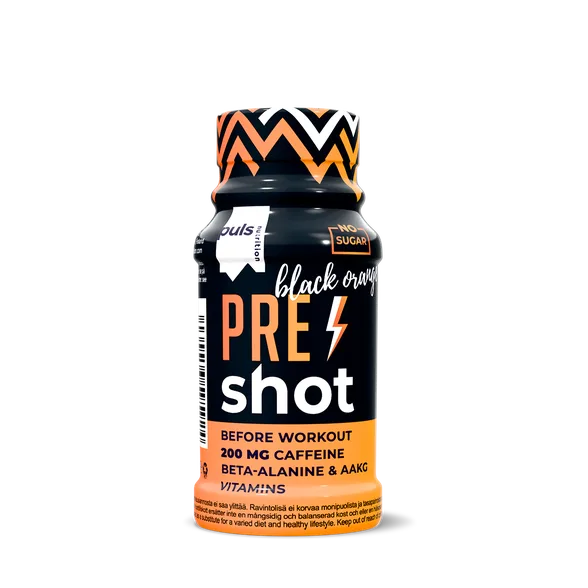 Puls Nutrition Pre-Workout Shot Black orange pudelīte, 60 ml