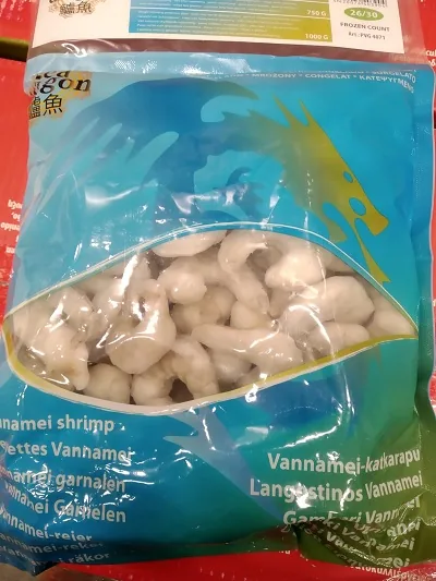 BALTKĀJU GARNELES EBI, SALD., 26/30, JĒLAS, TĪRĪTAS, BEZ ASTES, 25%, 750G/1KG, VANNAMEI PD RAW