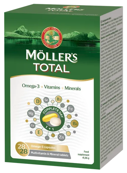 Mollers Total Omega-3 zivju eļļa tabletes + kapsulas, 56 gab.