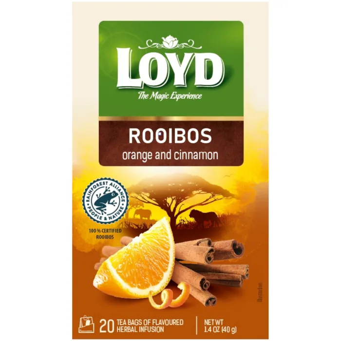 TĒJA LOYD ROOIBOS AR APELSĪNA UN KANĒĻA GARŠU 20X2G