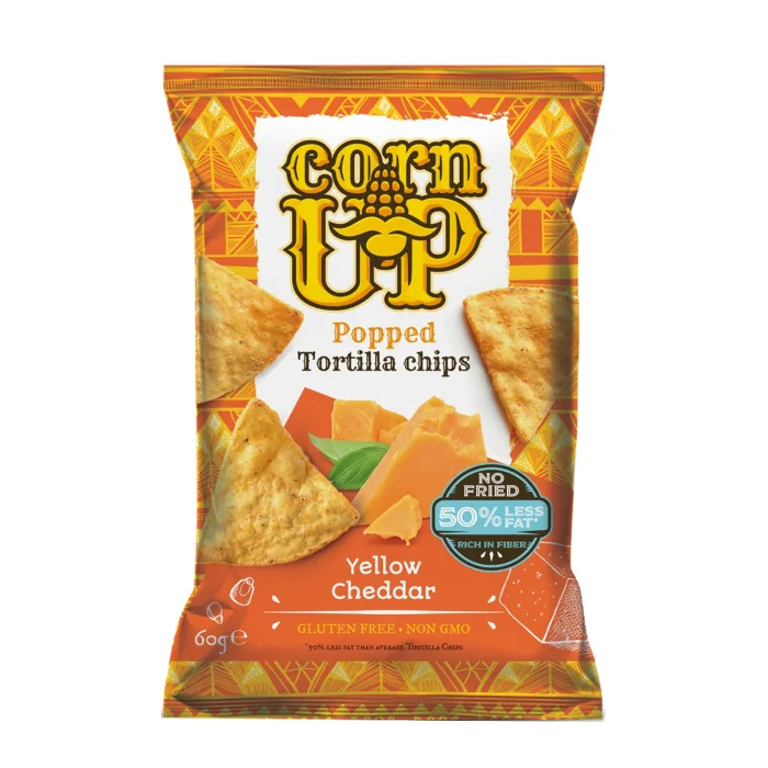 TORTILJAS ČIPSI RICE UP AR DZELTENĀ ČEDARA SIERA GARŠU 60G