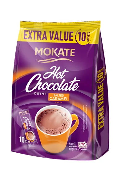ŠOKOLĀDES DZĒRIENS MOKATE SALTED CARAMEL MAISIŅĀ 18G X 10GB.