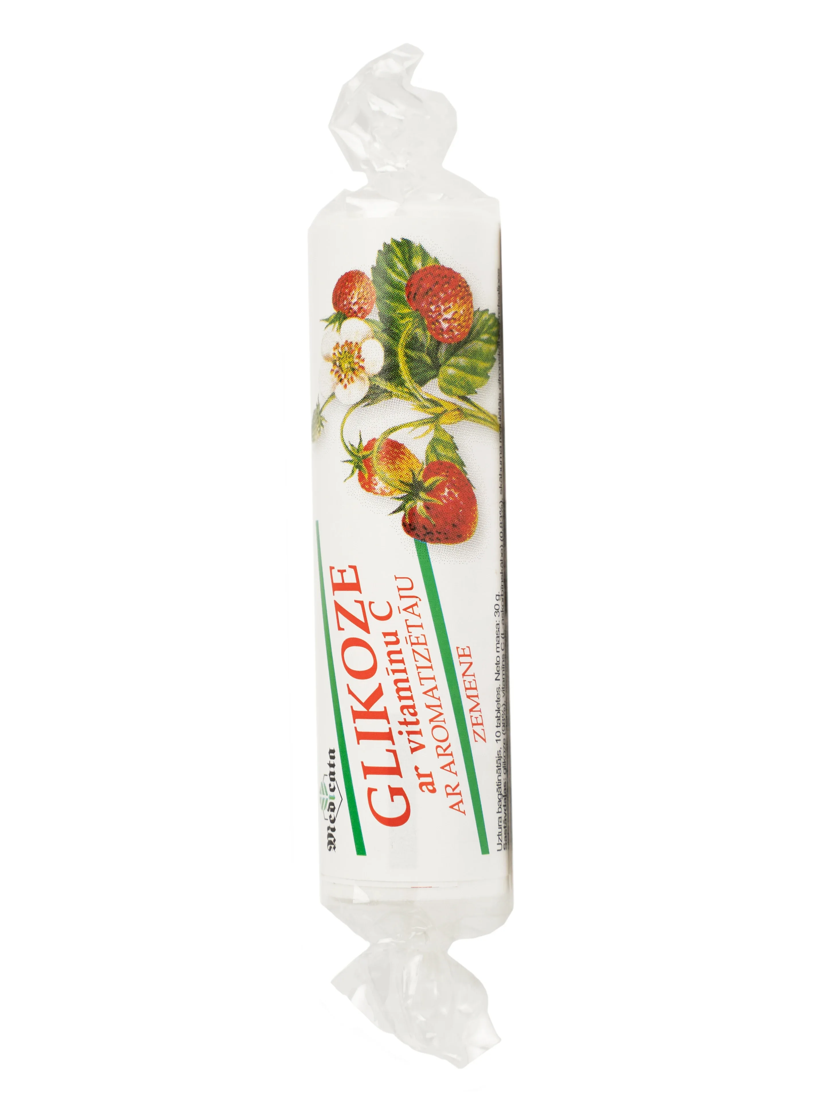 Glikoze ar C vitamīnu un zemeņu garšu, 10 tabletes
