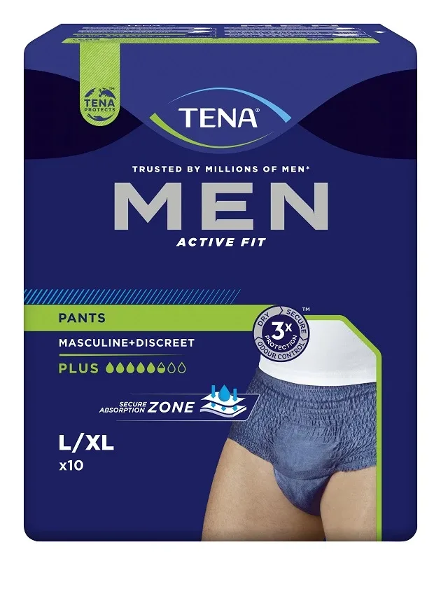 Трусы-подгузники для мужчин Tena Plus L/XL, синие, 10 шт.