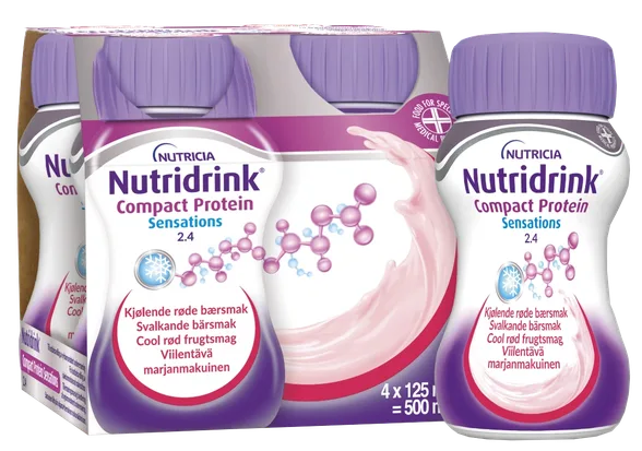Nutricia Nutridrink Compact Protein sensations ar atsvaidzinošo sarkano augļu garšu 125 ml dzēriens, 4 gab.