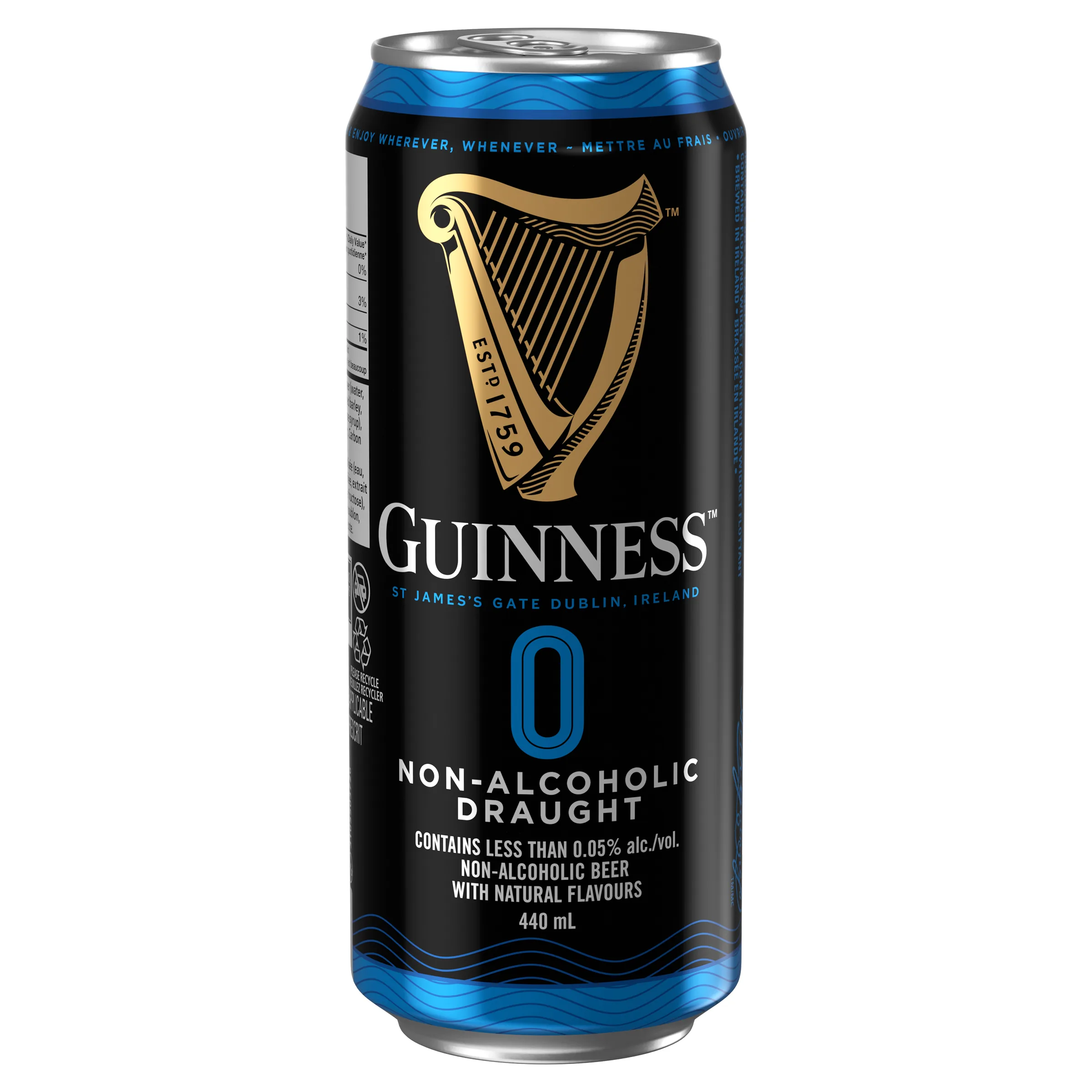 BEZALKOHOLISKS ALUS GUINNESS DRAUGHT, BUNDŽĀ, 0.44L (DEP)