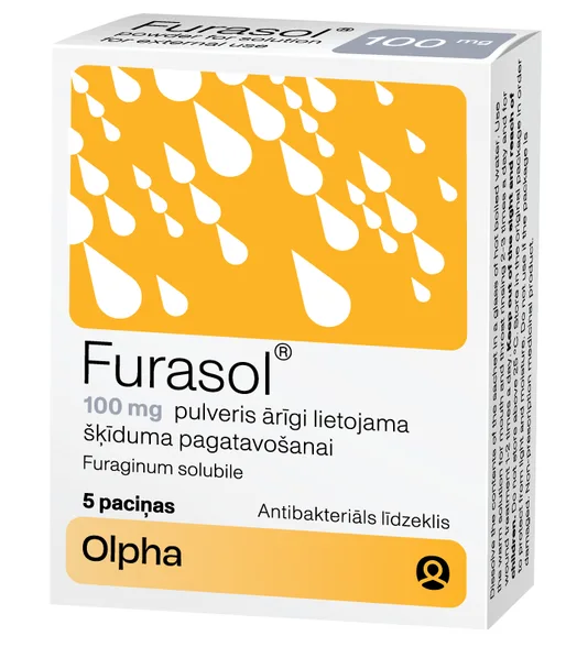 Furasol 100 mg pulveris ārīgi lietojama šķīduma pagatavošanai, 5 gab.