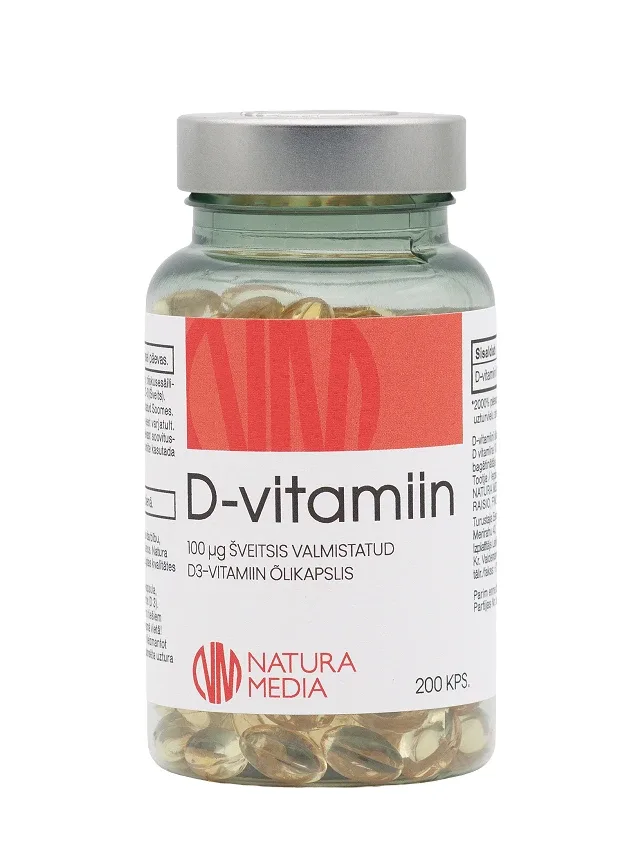 D3 vitamīns 100 MKG, 200 kapsulas