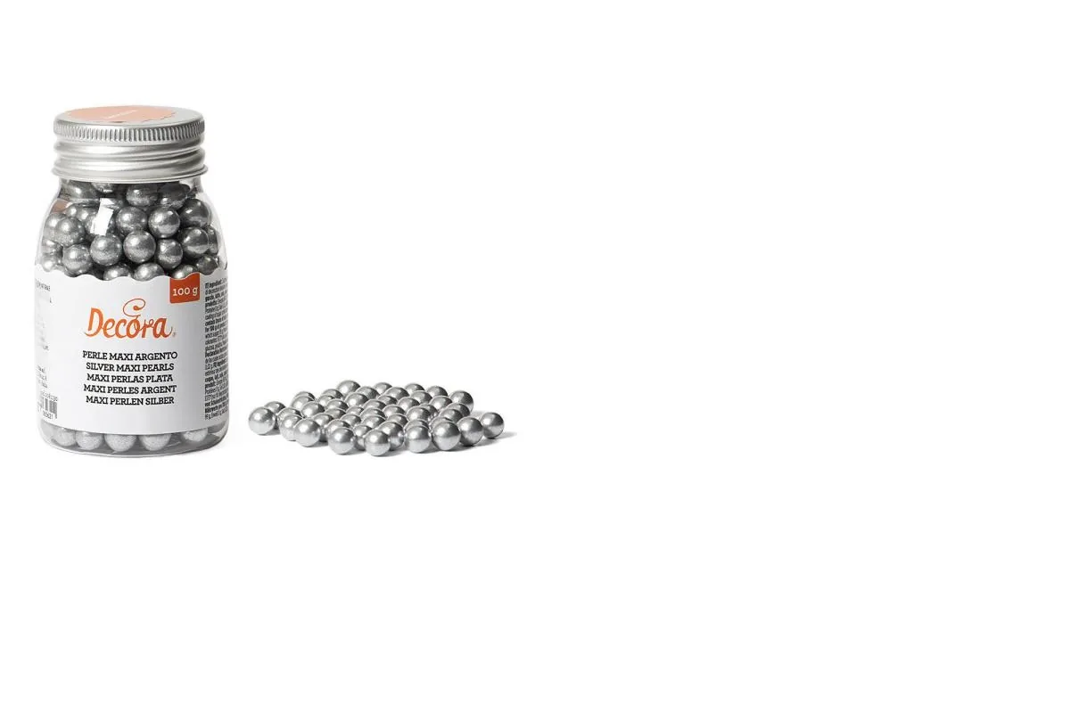 PĀRTIKAS CUKURA PĒRLES DECORA, LIELAS, SUDRABA, 100G