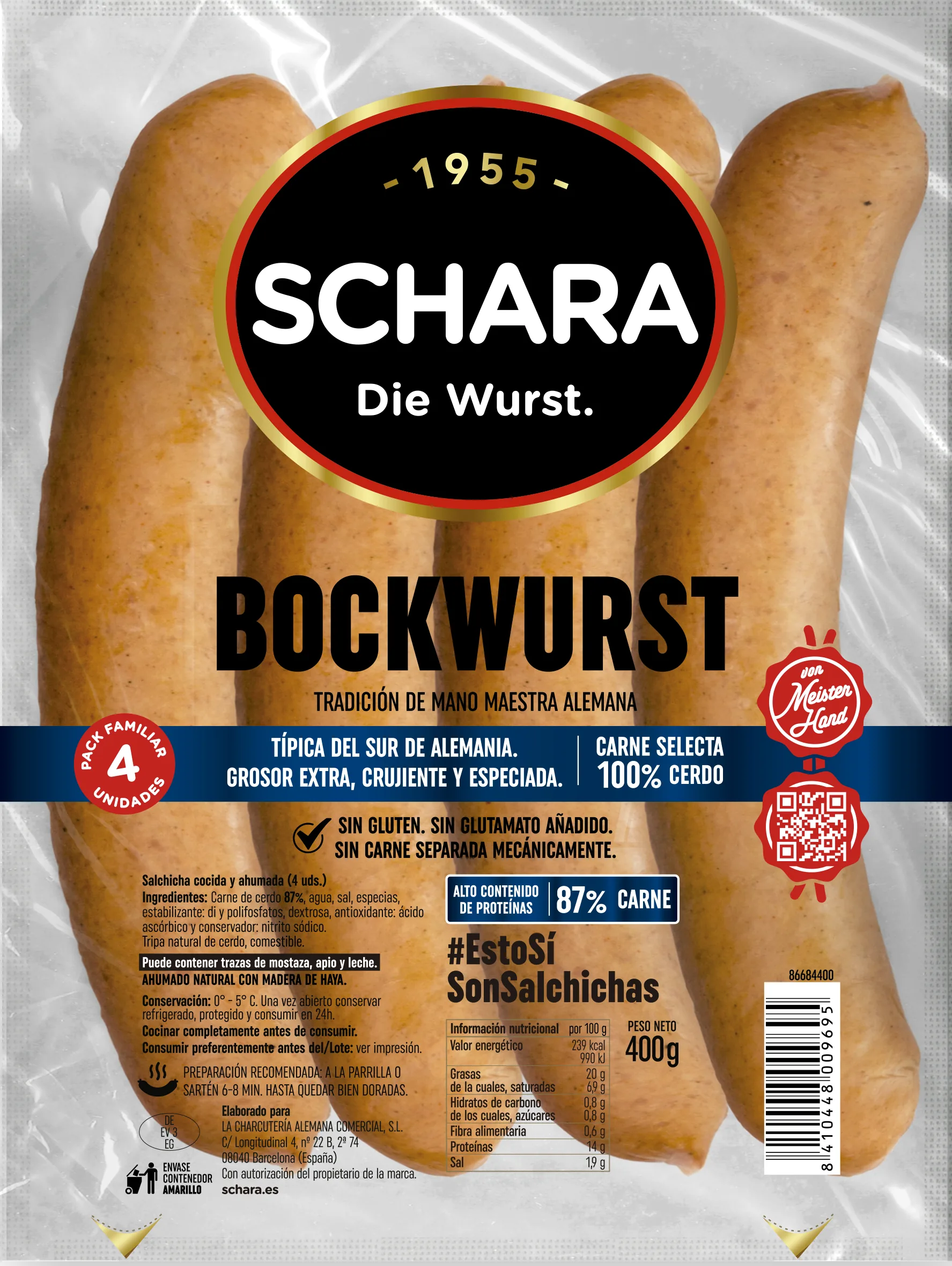 VĀRĪTAS DESIŅAS SCHARA BOCKWURST, 400G