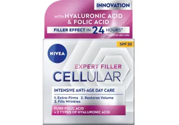 SEJAS KRĒMS NIVEA CELLULAR EXPERT FILLER SPF30 PRETNOVECOŠANĀS, DIENAS, AR TĪRU FOLIJSKĀBI UN HIALURONSKĀBI 50ML