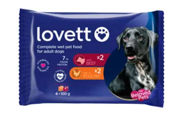 KONSERVĒTA SUŅU BARĪBA LOVETT MĀJPUTNU- LIELLOPA 4X100G