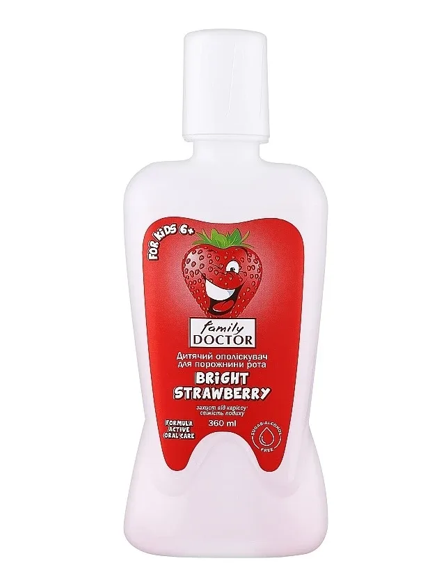 Family doctor bright strawberry bērnu mutes dobuma skalošanas līdzeklis 6+, 360 ml