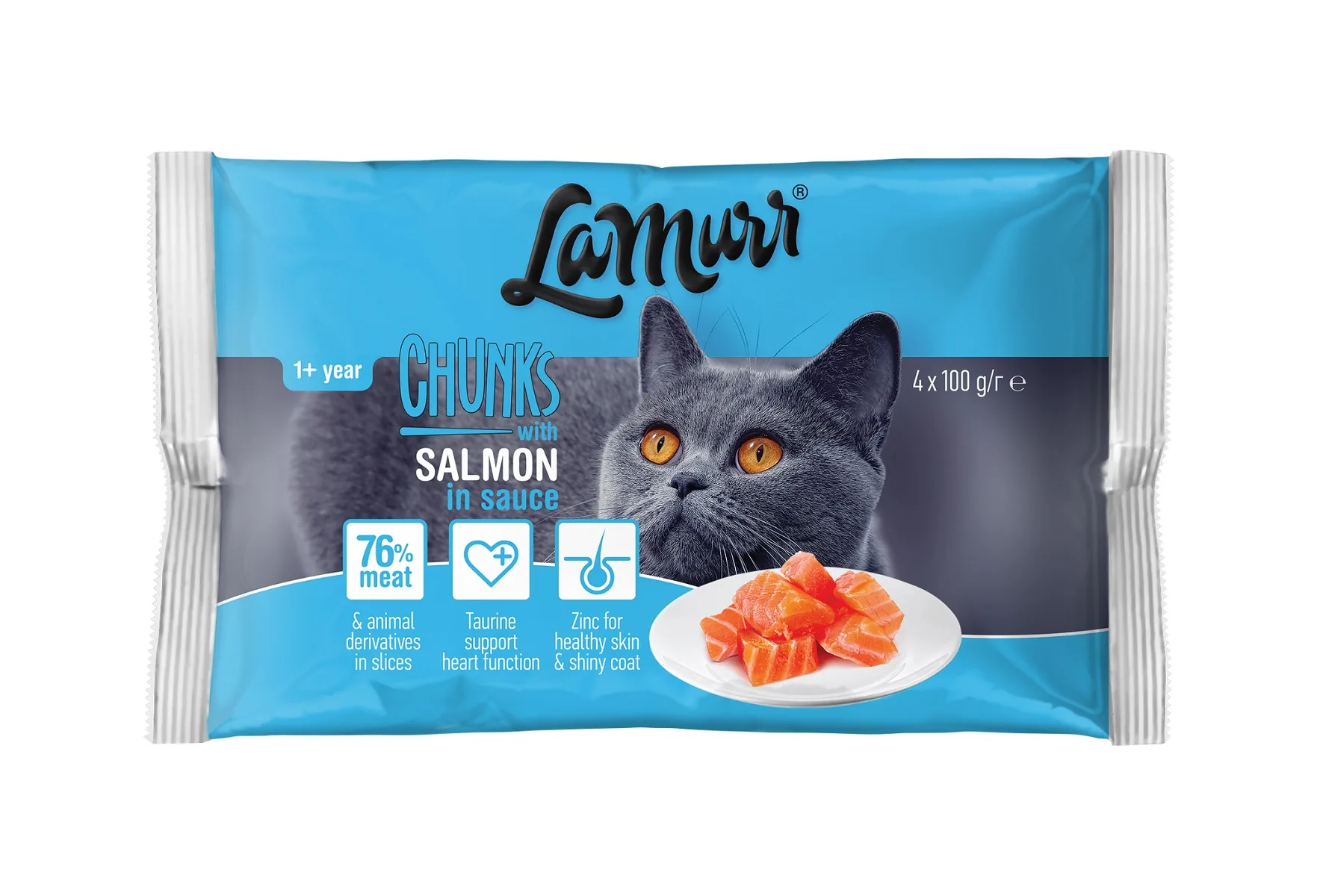 KONSERVĒTA BARĪBA PIEAUGUŠIEM VISU ŠĶIRNU KAĶIEM LA MURR COMPLETE, AR LASI, MĒRCĒ, 4X100G