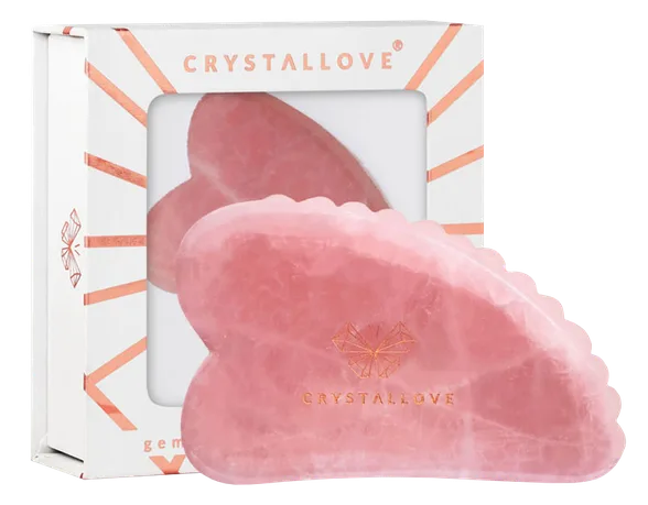 Crystallove 3D Rose Quartz Gua sha masāžas plāksne, 1 gab.
