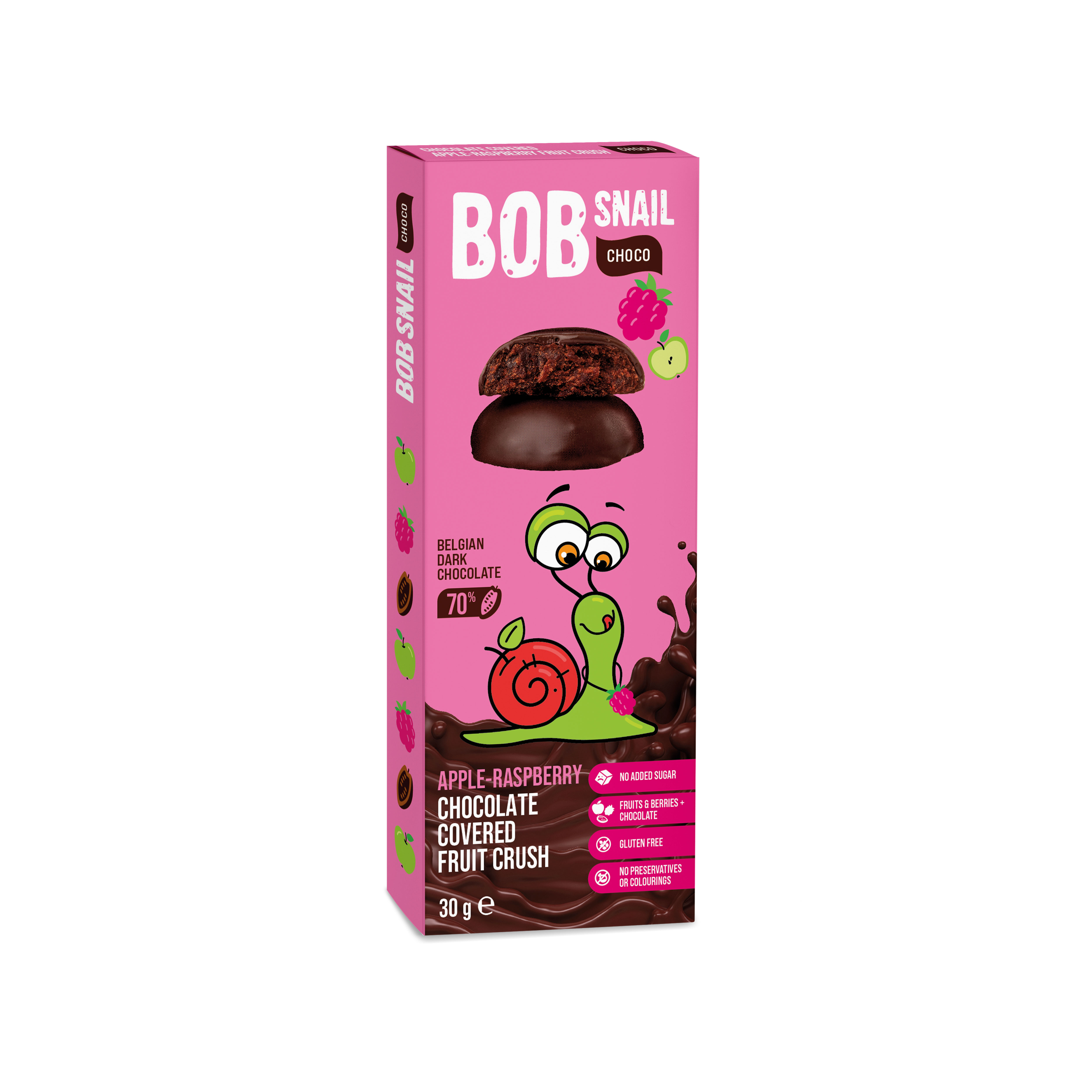 ĀBOLU-AVEŅU KONFEKTES TUMŠAJĀ ŠOKOLĀDĒ BOB SNAIL, 30G