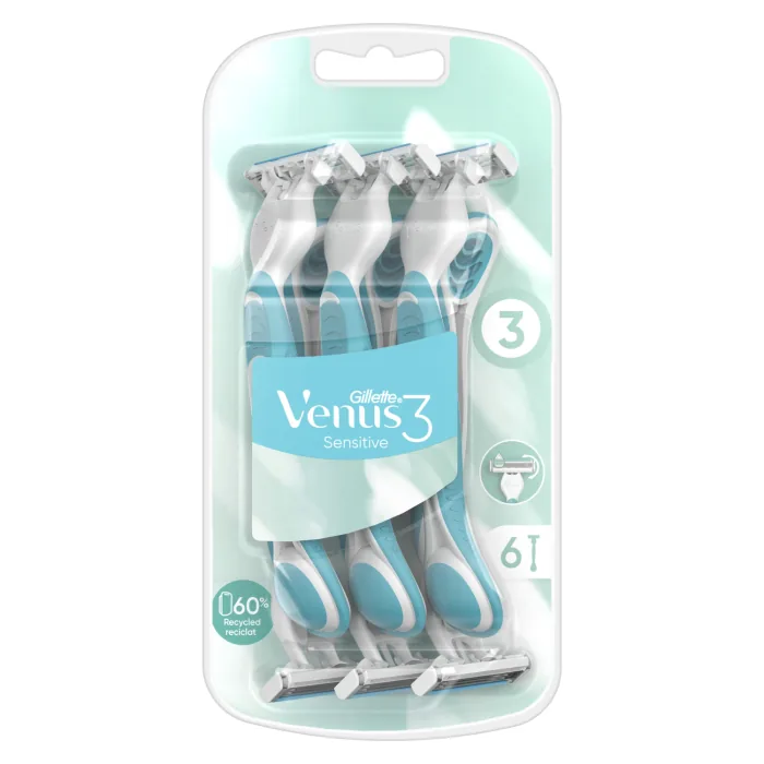 VIENREIZĒJIE SKUVEKĻI GILLETTE VENUS 3 SENSITIVE SIEVIETĒM 6 GAB.