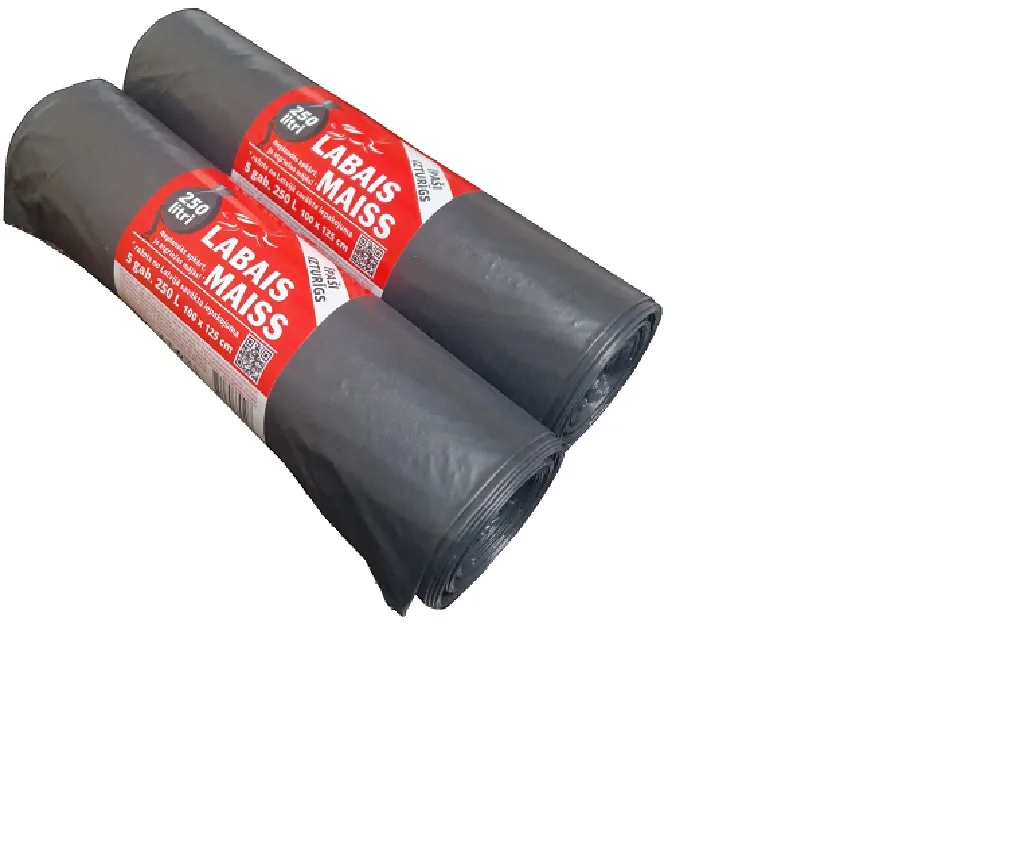 ATKRITUMU MAISI LABAIS MAISS LDPE, 250L, MELNI, 100X125CM, ĪPAŠI IZTURĪGS, 60MK, 5GAB