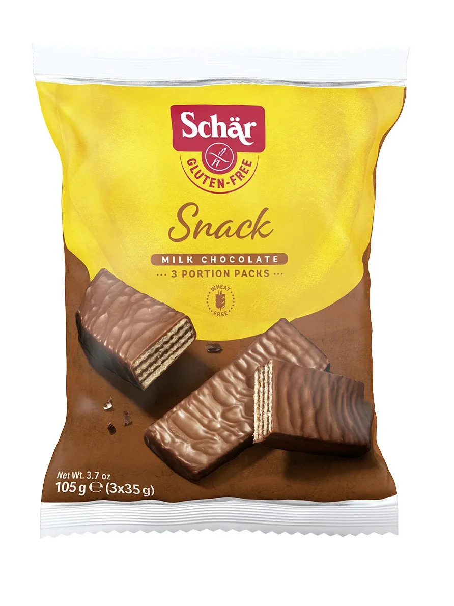 Schar Snack bezglutēna šokolādes vafeles ar lazdu riekstiem, 105 g