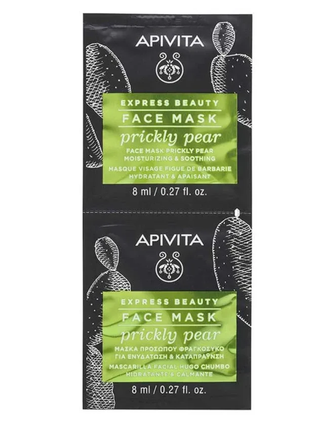 Apivita Express mitrinoša un nomierinoša sejas maska ar opuncijas augli, 2 x 8 ml