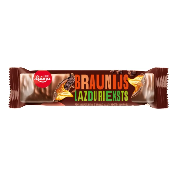 PIENA ŠOKOLĀDES BATONIŅŠ LAIMA AR LAZDU RIEKSTIEM UN KARAMELI 50G