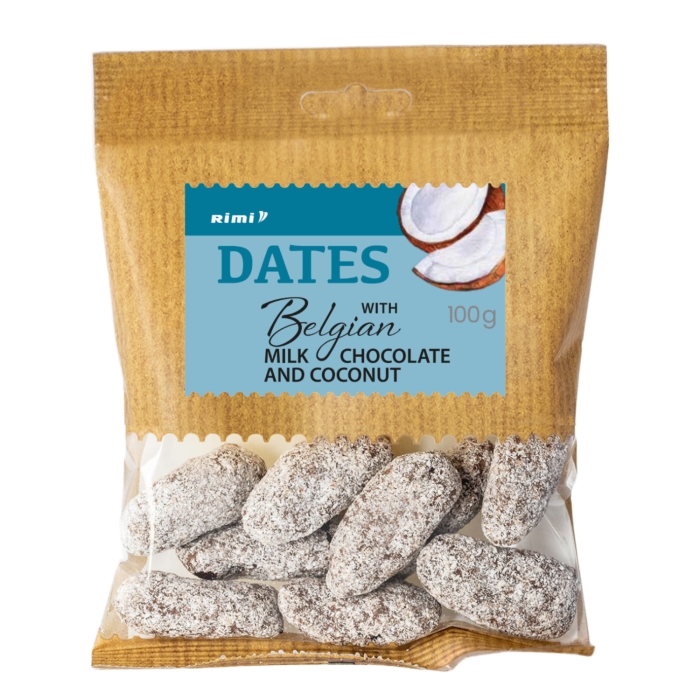 DATELES RIMI AR BEĻĢU PIENA ŠOKOLĀDI UN KOKOSRIEKSTIEM 100G