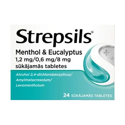 Strepsils Menthol&Eucalyptus 1,2 mg/0,6 mg/8 mg sūkājamās tabletes N24