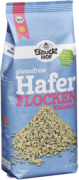 Bauck Hof bez glutēna, ekoloģiskas, smalcinātas, auzu pārslas, 475 g