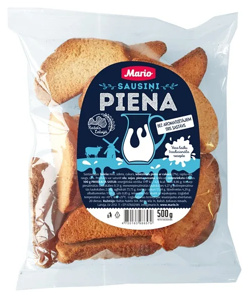 SAUSIŅI PIENA MARIO AR IEBIEZINĀTU PIENU, 500G