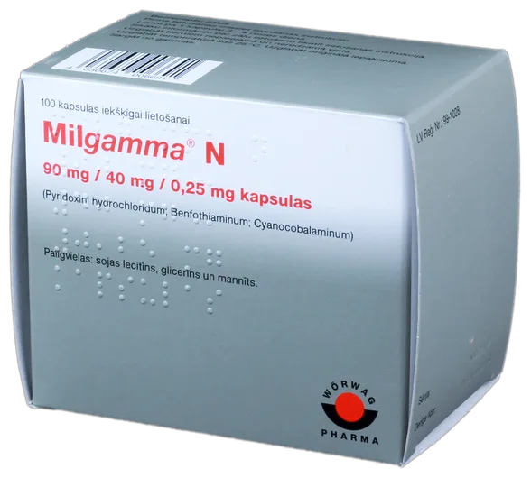 Milgamma N 90 mg/ 40 mg/ 0,25 mg kapsulas, 100 gab.