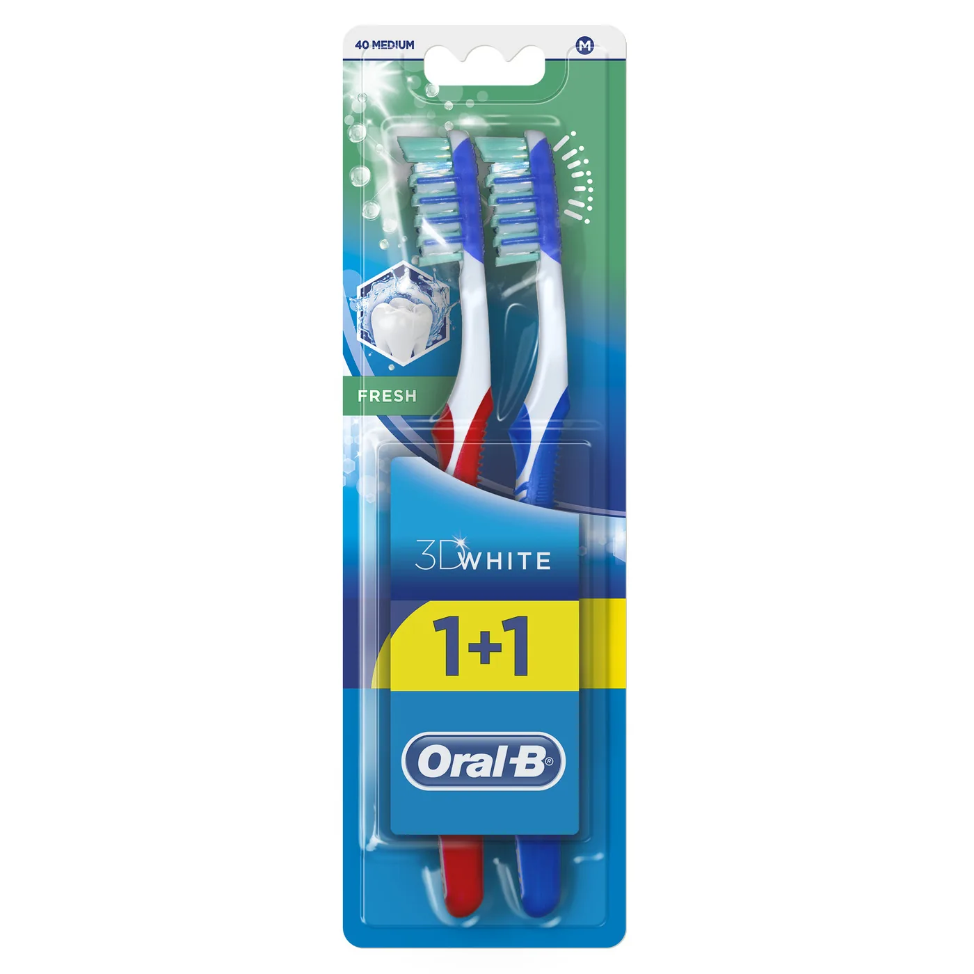 ZOBU BIRSTE ORAL-B 3D WHITE, FRESH, MEDIUM/40,  2 GAB.