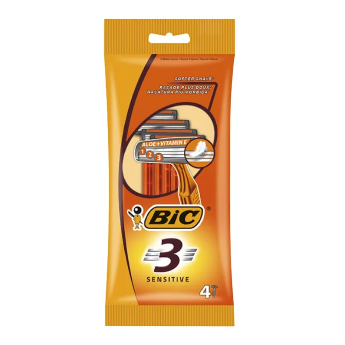 VIENREIZLIETOJAMIE SKUVEKĻI VĪRIEŠIEM BIC 3 ASMEŅI SENSETIVE AR ALVEJU UN E VITAMĪNU 4GAB.
