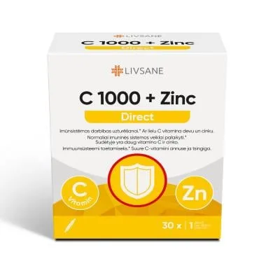 Livsane C vitamīns 1000 + ZN direct pulveris N30