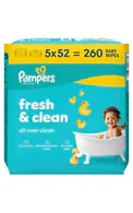 PAMPERS FRESH & CLEAN MITRĀS SALVETES BĒRNIEM, PLASTIC FREE, 5X52GAB.