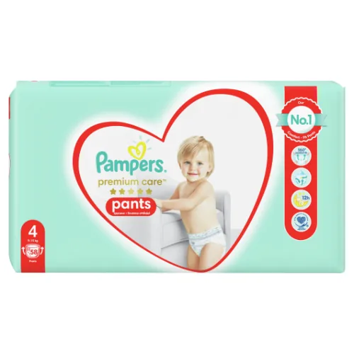 AUTIŅBIKSĪTES-BIKSĪTES PAMPERS PREMIUM CARE PANTS, JUMBO PACK PLUS, 4. IZMĒRS,  58 GAB.