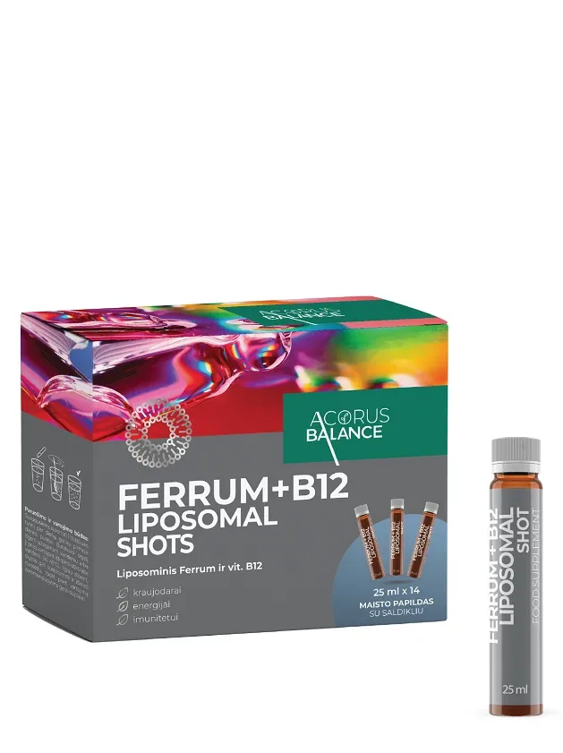 Acorus Balance Ferrum + B12 Liposomal pudelītes, 14 x 25 ml