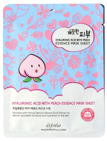 Esfolio Pure Skin Hyaluronic acid peach essence auduma sejas maska, 1 gab.