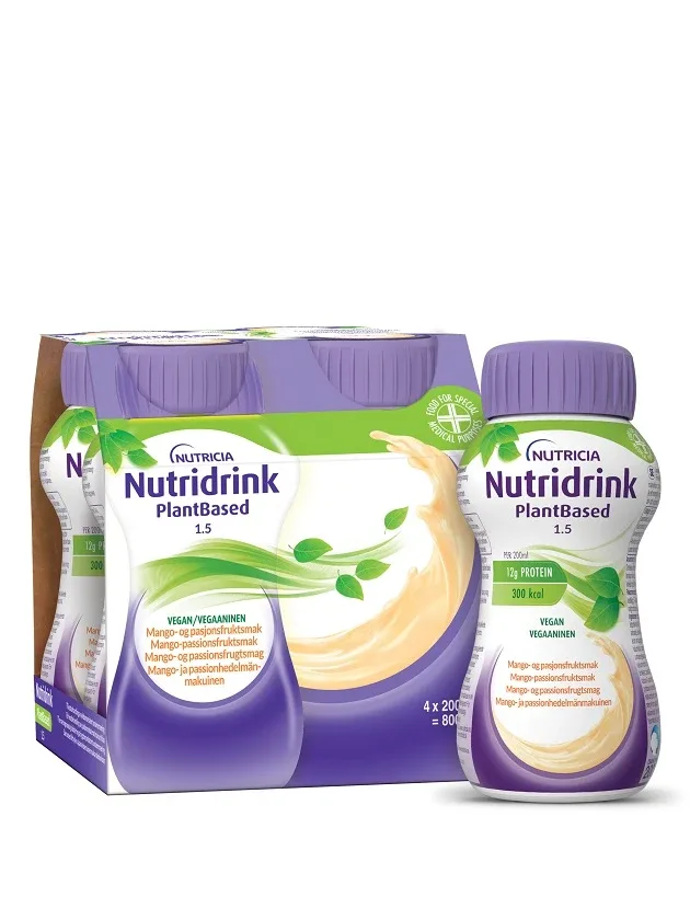 Nutridrink plantbased ar mango un pasifloras augļu garšu, 4 x 200 ml