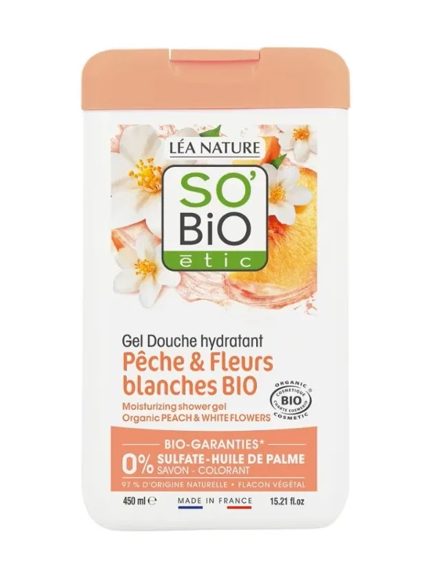 So BIO mitrinošais dušas gels "persiks un baltie ziedi", 450 ml