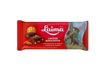 PIENA ŠOKOLĀDE LĀCĪTIS ĶEPAINĪTIS LAIMA AR VESELĀM MANDELĒM UN VAFELĒM 90G