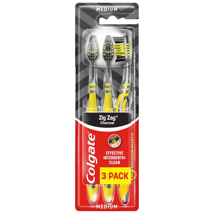 ZOBU BIRSTE ZIG-ZAG COLGATE CHARCOAL VIDĒJI MĪKSTA 3-PACK