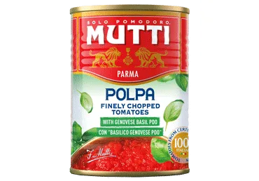 KONSERVĒTI TOMĀTI AR BAZILIKU SASMALCINĀTI MUTTI 400G